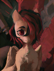 Size: 3333x4355 | Tagged: safe, artist:rvsd, derpibooru import, oc, oc only, pegasus, pony, abstract background, chest fluff, female, hair over one eye, mare, solo