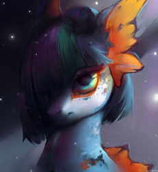 Size: 1840x2000 | Tagged: safe, artist:rvsd, derpibooru import, oc, oc only, original species, pony, abstract background, female, hair over one eye, mare, solo