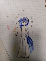 Size: 960x1280 | Tagged: safe, derpibooru import, dj pon-3, vinyl scratch, human, pony, unicorn, bipedal, graph paper, horn, humanized, irl, music notes, paper, photo, solo, traditional art
