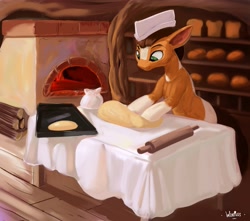 Size: 3840x3400 | Tagged: safe, artist:winpuss, derpibooru import, oc, oc only, earth pony, pony, baking, bread, chef's hat, commission, dough, food, hat, kneading, male, oven, rolling pin, solo, stallion