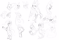 Size: 3852x2650 | Tagged: safe, artist:winpuss, derpibooru import, oc, oc only, earth pony, merpony, pony, bipedal, black and white, female, grayscale, mare, monochrome, simple background, sketch, sketch dump, white background