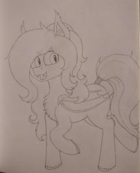 Size: 2856x3529 | Tagged: safe, artist:curly horse, derpibooru import, oc, oc:umbra glow, bat pony, chest fluff, female, fluffy, freckles, happy, mare, pencil drawing, sketch, smiling, tail, tail wrap, traditional art