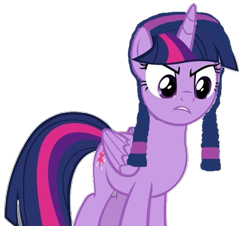 Size: 525x475 | Tagged: safe, twilight sparkle, twilight sparkle (alicorn), alicorn, angry, headband, pigtails, solo