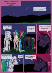 Size: 827x1170 | Tagged: safe, artist:solkatt, derpibooru import, oc, oc only, oc:drink the dew, oc:make a wish "maw", oc:pearls, pony, comic:falling stars, g1, comic, dialogue, female, g1 oc, heart, male, mare, night, night sky, oc x oc, open mouth, open smile, shipping, sky, smiling, speech bubble, stallion, standing, straight, talking