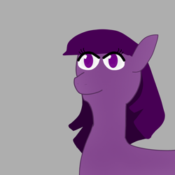 Size: 2000x2000 | Tagged: safe, derpibooru import, oc, pony, gray background, purple coat, purple eyes, purple mane, simple background, smiling, twilight mane cut