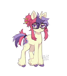 Size: 1404x1592 | Tagged: safe, artist:paichitaron, derpibooru import, moondancer, pony, unicorn, g4, alternate design, female, frown, glasses, hair bun, horn, mare, messy mane, pencil in hair, signature, simple background, solo, transparent background, unshorn fetlocks