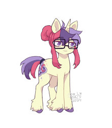 Size: 1404x1592 | Tagged: safe, alternate version, artist:paichitaron, derpibooru import, moondancer, pony, unicorn, g4, female, glasses, hair bun, high res, horn, mare, signature, simple background, smiling, solo, transparent background, unshorn fetlocks