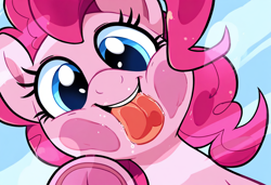 Size: 1216x832 | Tagged: safe, ai content, derpibooru import, generator:novelai, generator:stable diffusion, machine learning generated, pinkie pie, pony, g4, against glass, drool, glass, licking, looking at you, prompter:hazy skies, raised hoof, raised leg, solo, squishy cheeks, tongue, tongue out