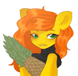 Size: 2050x2000 | Tagged: safe, artist:pro0oxy, derpibooru import, oc, oc only, oc:anna pine, earth pony, pony, clothes, food, freckles, looking at you, pineapple, simple background, smiling, smiling at you, solo, transparent background