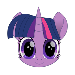 Size: 1600x1600 | Tagged: safe, artist:k. dale, derpibooru import, twilight sparkle, pony, unicorn, g4, bust, female, front view, head only, horn, looking at you, movie accurate, simple background, solo, transparent background