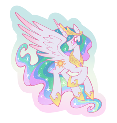 Size: 2048x2158 | Tagged: safe, artist:flhng7g7, artist:junglicious64, derpibooru import, princess celestia, alicorn, pony, g4, colored horn, colored wings, colored wingtips, crown, ethereal mane, ethereal tail, eyelashes, female, gradient horn, gradient wings, high res, hoof shoes, horn, jewelry, large wings, long horn, mare, multicolored mane, multicolored tail, outline, peytral, pink eyes, princess shoes, profile, raised hoof, raised leg, regalia, simple background, smiling, solo, sparkly mane, sparkly tail, spread wings, sticker design, tail, tiara, unicorn horn, wavy mane, wavy tail, white background, white coat, wingding eyes, wings