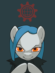 Size: 1200x1600 | Tagged: source needed, safe, alternate version, artist:darkdoomer, derpibooru import, oc, oc only, oc:lorelei kernav, earth pony, hooves together, looking at you, propaganda poster, simple background, smiling, smiling at you