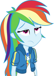 Size: 3000x4265 | Tagged: safe, artist:cloudy glow, derpibooru import, rainbow dash, human, equestria girls, g4, .ai available, annoyed, clothes, equestria girls specials, female, frown, geode of super speed, hoodie, jacket, magical geodes, my little pony equestria girls: holidays unwrapped, shirt, simple background, solo, transparent background, vector