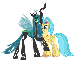 Size: 951x771 | Tagged: safe, derpibooru import, edit, editor:scribbly07, princess skystar, queen chrysalis, changeling, changeling queen, hippogriff, concave belly, couple, duo, height difference, implied shipping, lanky, physique difference, shipping, skinny, slender, tall, thin, vector, vector edit