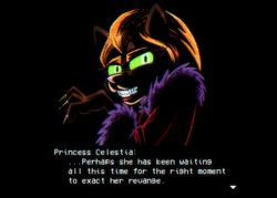 Size: 1400x1000 | Tagged: safe, artist:saturdaymorningproj, derpibooru import, catrina, princess celestia, comic:wrath of catrina screenshot, g1, g4, digital art, pixel art