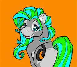Size: 800x695 | Tagged: safe, artist:lyenuv, derpibooru import, oc, oc only, earth pony, pony, heart, heart eyes, looking at you, looking back, looking back at you, orange background, simple background, solo, wingding eyes