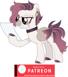 Size: 2093x2348 | Tagged: safe, artist:pure-blue-heart, derpibooru import, oc, oc only, oc:molly, pegasus, beauty mark, choker, colored sclera, ear piercing, earring, female, gritted teeth, jewelry, mare, paper, patreon, patreon logo, patreon reward, pegasus oc, piercing, simple background, solo, teeth, transparent background