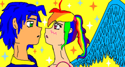 Size: 750x406 | Tagged: safe, artist:mewluna, derpibooru import, rainbow dash, soarin', human, g4, 1000 hours in ms paint, female, humanized, male, shipping, soarindash, straight