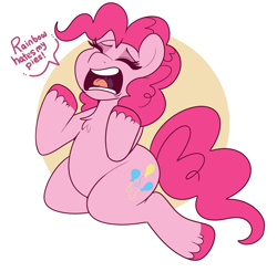 Size: 1545x1522 | Tagged: safe, artist:lulubell, derpibooru import, pinkie pie, earth pony, pony, g4, secrets and pies, eyes closed, implied rainbow dash, kneeling, open mouth, sad, screaming, solo, unshorn fetlocks, yelling