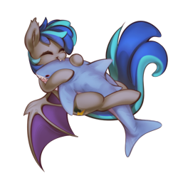 Size: 2500x2500 | Tagged: safe, alternate version, artist:mirroredsea, derpibooru import, oc, oc only, oc:midnight storm, bat pony, pony, shark, g4, alternate character, bat pony oc, bat wings, blåhaj, commission, cute, eyes closed, fangs, high res, hug, male, male oc, nom, plushie, shark plushie, simple background, smiling, solo, spread wings, transparent background, wings, ych result