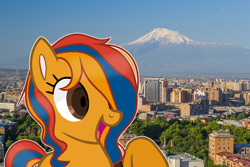 Size: 1280x853 | Tagged: safe, artist:fioweress, edit, oc, pony, armenia, irl, mount ararat, nation ponies, photo, ponies in real life, ponified, solo, species swap, yerevan