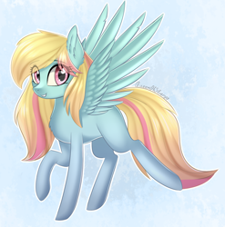 Size: 1180x1196 | Tagged: safe, artist:queenofsilvers, derpibooru import, oc, oc only, pegasus, pony, chest fluff, commission, ear fluff, ears, eye clipping through hair, eyebrows, eyebrows visible through hair, female, looking at you, mare, pegasus oc, raised hoof, raised leg, signature, smiling, smiling at you, solo, spread wings, tail, wings