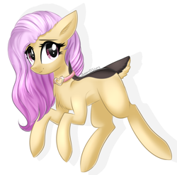 Size: 1000x982 | Tagged: safe, artist:queenofsilvers, derpibooru import, oc, oc only, oc:anita, deer, pony, art trade, chest fluff, collar, ear fluff, ears, female, looking at you, mare, not fluttershy, simple background, smiling, smiling at you, solo, white background