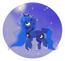 Size: 4342x4066 | Tagged: safe, artist:nnaly, derpibooru import, princess luna, alicorn, pony, g4, absurd resolution, crown, cute, ethereal mane, ethereal tail, female, folded wings, gradient background, hoof shoes, horn, jewelry, lunabetes, mare, open mouth, open smile, peytral, princess shoes, profile, regalia, side view, signature, simple background, smiling, solo, stars, tail, transparent background, wings