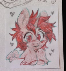 Size: 1971x2147 | Tagged: safe, artist:art_bird_owl, derpibooru import, oc, oc:hardy, alicorn, pony, blushing, eyes open, fluffy mane, heart, male, pencil drawing, solo, stallion, traditional art