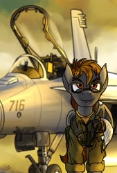 Size: 1458x2160 | Tagged: safe, artist:buckweiser, derpibooru import, oc, oc:night dice, bat pony, pony, bat pony oc, clothes, f/a-18 hornet, flight suit, helmet, jet, jet fighter, looking at you, male, maverick, pilot, plane, poster, solo, top gun, top gun: maverick