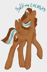 Size: 840x1281 | Tagged: safe, artist:guccilarue, derpibooru import, oc, oc:splitting coconuts, pegasus, pony, brown coat, gray background, multicolored hair, pegasus oc, simple background