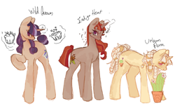 Size: 1604x1011 | Tagged: safe, artist:guccilarue, derpibooru import, oc, oc only, oc:indigo heat, oc:urban flora, oc:wild grown, pony, female, mare, simple background, trio, trio female, white background