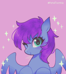 Size: 700x778 | Tagged: safe, artist:petaltwinkle, derpibooru import, oc, oc only, oc:nova twinkle, pony, animated, commission, cute, eye shimmer, frame by frame, heart, heart eyes, purple background, simple background, solo, wingding eyes, ych result