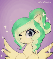 Size: 700x778 | Tagged: safe, artist:petaltwinkle, derpibooru import, oc, oc only, oc:river mint, pegasus, pony, animated, commission, cute, eye shimmer, frame by frame, gif, gradient background, heart, heart eyes, pegasus oc, solo, wingding eyes, ych result