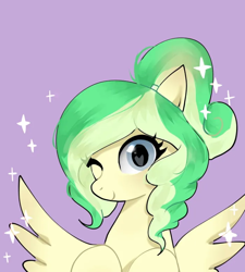 Size: 700x778 | Tagged: safe, artist:petaltwinkle, derpibooru import, oc, oc only, oc:river mint, pony, commission, cute, heart, heart eyes, purple background, simple background, solo, wingding eyes, ych result