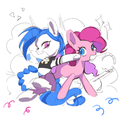 Size: 1500x1500 | Tagged: safe, artist:blackrockshooter958, derpibooru import, pinkie pie, earth pony, pony, colored sketch, duo, female, jinx (league of legends), league of legends, mare, open mouth, ponified, simple background, sketch, species swap, white background