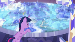 Size: 1280x720 | Tagged: safe, derpibooru import, screencap, twilight sparkle, twilight sparkle (alicorn), alicorn, pony, celestial advice, g4, season 7, butt, cutie map, hooves on the table, map, plot, rear view, solo, twilight's castle