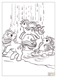 Size: 611x840 | Tagged: safe, derpibooru import, fizzy, pegasus, pony, sea pony, unicorn, g1, baby, baby sea ponies, bow, coloring page, female, filly, floaty, flying, foal, gif, hair bow, head turn, horn, lineart, mare, non-animated gif, pool toy, rain, rearing, tail, tail bow, trio, trio female, water, waterfall