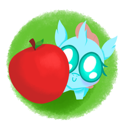 Size: 2755x2755 | Tagged: safe, artist:emiiambar, derpibooru import, ocellus, changedling, changeling, g4, apple, cute, diaocelles, food, holding, looking at you, smiling, solo