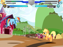 Size: 635x477 | Tagged: safe, applejack, rainbow dash, earth pony, pegasus, fighting is magic, g4, fan game, fighting is magic everfree, flying, home, lasso, sweet apple acres