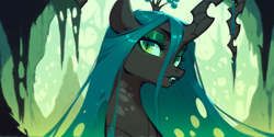 Size: 2400x1200 | Tagged: safe, ai content, derpibooru import, machine learning generated, queen chrysalis, g4, lipstick, looking at you, makeup, prompter:greesys