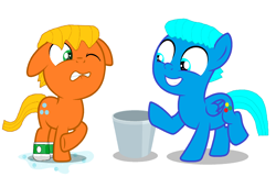 Size: 3336x2144 | Tagged: safe, artist:memeartboi, derpibooru import, earth pony, pegasus, pony, troll, best bros, best friends, best friends forever, bff, brothers, bucket, cold, colt, cute, darwin watterson, duo, duo male, foal, freezing, gumball watterson, happy, ice bucket challenge, male, ponified, prank, sibling, sibling bonding, sibling love, siblings, simple background, smiling, species swap, the amazing world of gumball, wet, wet mane, white background