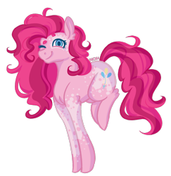 Size: 1812x1866 | Tagged: safe, artist:sychia, derpibooru import, pinkie pie, earth pony, pony, g4, alternate hairstyle, coat markings, cute, diapinkes, female, mare, one eye closed, redesign, simple background, solo, transparent background, wink