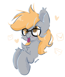 Size: 444x522 | Tagged: safe, artist:skylinepony_, derpibooru import, derpy hooves, pegasus, pony, g4, chest fluff, cute, derpabetes, female, glasses, half body, heart, hoof hold, letter, looking at you, simple background, solo, white background