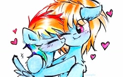 Size: 1482x923 | Tagged: safe, artist:liaaqila, derpibooru import, rainbow dash, windy whistles, pegasus, pony, g4, cute, dashabetes, duo, duo female, female, kiss on the cheek, kissing, mother and child, mother and daughter, mother's day, parent and child, platonic kiss, simple background, white background, windybetes