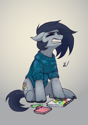 Size: 2039x2894 | Tagged: safe, artist:marsel1nushka, derpibooru import, oc, oc only, pony, clothes, gradient background, scar, self harm, self harm scars, solo, sweater