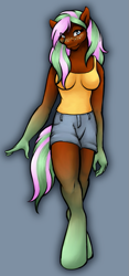 Size: 413x886 | Tagged: safe, artist:clemikou, derpibooru import, oc, oc only, anthro, unguligrade anthro, g3, female, freckles, gradient hooves, simple background, solo