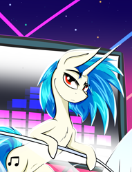 Size: 1702x2232 | Tagged: safe, artist:bumskuchen, derpibooru import, dj pon-3, vinyl scratch, pony, unicorn, g4, horn, looking at you, red eyes, solo