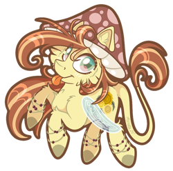 Size: 600x596 | Tagged: safe, artist:mychelle, derpibooru import, oc, oc:dandelion, pegasus, pony, chibi, female, hat, mare, mushroom hat, simple background, solo, tongue, tongue out, transparent background