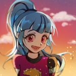 Size: 1200x1200 | Tagged: safe, artist:deadbirdorzcr, derpibooru import, sonata dusk, human, equestria girls, g4, afternoon, bust, clothes, cloud, fangs, looking at you, open mouth, outdoors, portrait, shirt, smiling, smiling at you, solo